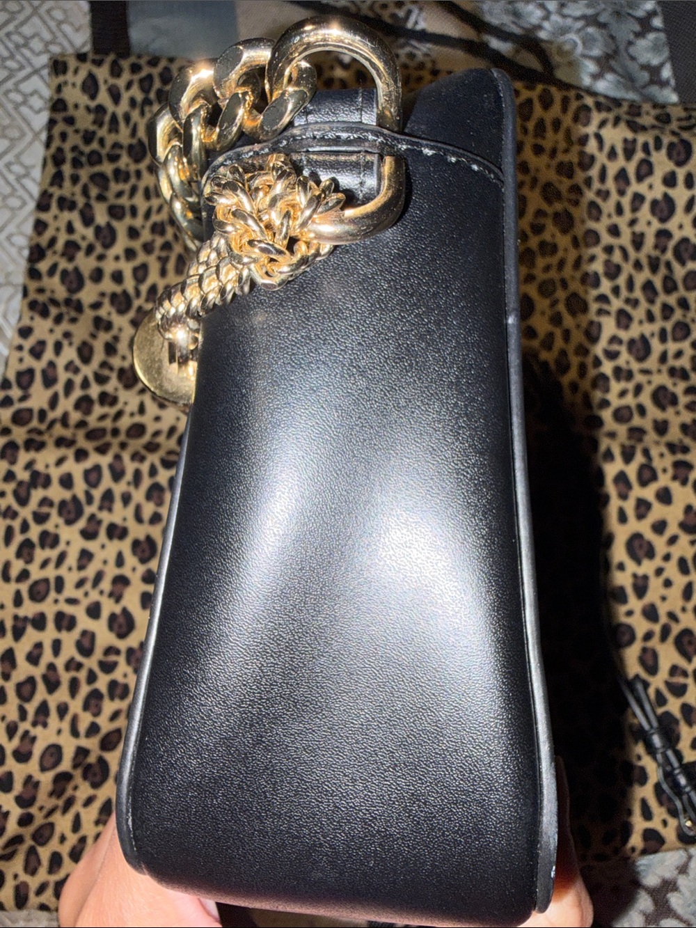 Michael Kors Black Leather 'LOVE' Studded Crossbody Bag with Gold Accents - Picture 9 of 13